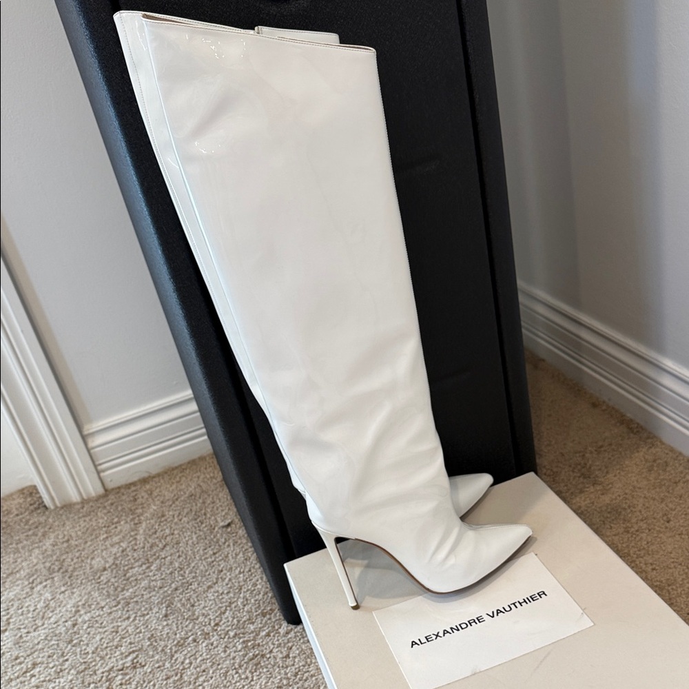 Alexandre Vauthier Patent Leather Over-the-Knee Boots – White – Size 37